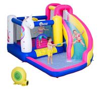 Outsunny Château gonflable avec toboggan piscine pour 4 enfants Springburg avec ventilateur pour 3-12 ans maternelle tissu Oxford polyester multicolore 380 x 320 x 210 cm