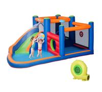 Outsunny Château Gonflable Aire de Jeux jusqu'à 3 Enfants 3-8 Ans avec Toboggan Trampoline piscines souffleur 450W et Sac de Transport Aquatique 380L x 340l x 170H cm - Multicolore