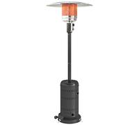 Outsunny Chauffage exterieur terrasse, parasol chauffant gaz portable 11 KW niveaux de chauffe réglable avec protection anti-basculement et roulettes pour jardin, surface chauffable 7 m², noir