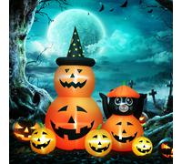 Outsunny Citrouille Gonflable d'Halloween avec Chat de 6 Pieds avec Lumières LED IP44 et Gonfleur pour Fêtes 160x100x180 cm Orange