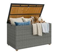 Outsunny Coffre de jardin 2 en 1 - 450 l - En polyrotin imperméable - Avec couvercle en bois d'acacia FSC - Vérin à gaz - Doublure intérieure - Résistant aux UV - Résistant aux intempéries - Pour
