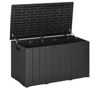 Outsunny Coffre de jardin 366 L en plastique double paroi étanche Boîte à coussins avec roulettes poignées Aspect bois