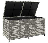 Outsunny Coffre de jardin en résine tressée, coffre de rangement extérieur 650 L imperméable avec doublure zippée, tige pneumatique sécurisée, 2 roues, pour jardin, balcon, 150 x 75 x 74 cm, gris