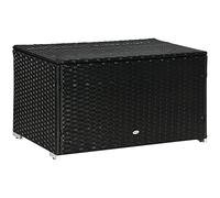 Outsunny Coffre de jardin en rotin et acier, boîte de rangement extérieure avec couvercle 95x60x53cm, noir