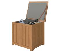 Outsunny Coffre de Rangement Boîte de Jardin 130L Doublure Amovible pour Coussins et Outils Bois Massif Brun