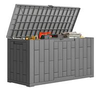 Outsunny Coffre de Rangement Extérieur 227 L Verrouillable avec Vérin à Gaz, Boîte de Jardin en Aspect Bois Résistant aux UV, pour Outils Accessoires, 106,5x43x54,5cm, Gris