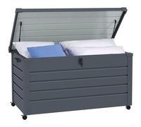 Outsunny Coffre de rangement extérieur 311L en acier galvanisé avec roulettes, vérin à gaz et poignée, coffre de jardin 120 x 62 x 66 cm gris