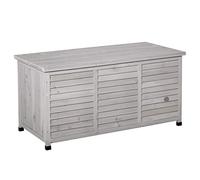 Outsunny Coffre de rangement extérieur malle de rangement en bois 283L avec 2 chaînes et petites ouvertures en bas, 127 x 56 x 60 cm, gris