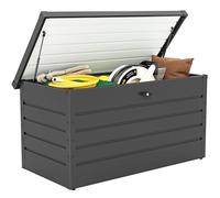 Outsunny Coffre de rangement exterieur XXL 311L, coffre de jardin acier galvanisé 120x62x62cm verrouillable etanche vérins à gaz, malle de rangement extérieur intérieur jardin terrasse, gris foncé