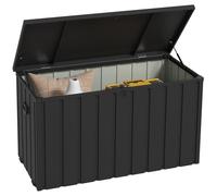 Outsunny Coffre de rangement, malle de jardin, capacité 450 L, avec poignée, roulettes et vérin à gaz, en métal, 125,5 x 61,5 x 70 cm, gris foncé