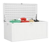 Outsunny Coffre d'extérieur étanche 140L avec design à fentes et 2 leviers à gaz, banc de rangement en PE, 140x68x68 cm, blanc