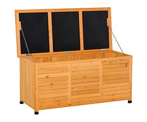 Outsunny Coffre en bois extérieur Boîte de rangement Caisse Bac Boite Bois de jardin avec couvercle ouvert et design store 127 x 56 x 60 cm naturel