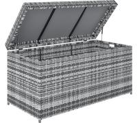 Outsunny Coffre en rotin 380L résistant aux intempéries Coffre à coussins avec couvercle Poignée intégrée Espace de rangement pour jardin balcon 130x61x65 cm Gris foncé