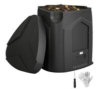 Outsunny Composteur de Jardin, 240L, bac à Compost extérieur, Triangulaire, 78 x 75 x 78 cm, en polypropylène, avec 3 Portes, 66 Aérations et Fond Ouvert, Inclus Gants et Tournevis, Noir