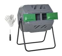 Outsunny Composteur de Jardin - bac à Compost pour déchets - Rotatif 360° - Double Chambre 160 L - Acier PP Gris