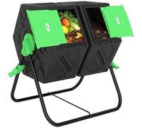 Outsunny Composteur de Jardin Rotatif 360° Double Chambre 130 L Noir