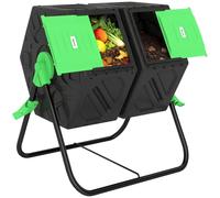 Outsunny Composteur de Jardin Rotatif 360° Double Chambre 130 L Noir | Bac à Compost pour Déchets, Acier PP