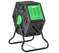 Outsunny Composteur de Jardin Rotatif 360° Double Chambre 65 L Noir | Bac à Compost pour Déchets, Acier PP