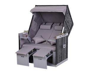 Outsunny Corbeille plage 2 places pliable - Cabine chaise de plage inclinable transat plage bois résine tressée polyester 118Lx79Px160Hcm gris