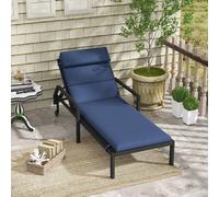 Outsunny Coussin pour Transat et Chaise Longue en Tissu avec Lacets de Fixation, Bleu Foncé
