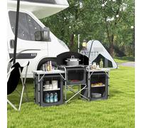Outsunny Cuisine de Camping Pliante à 3 Étages avec 5 Étagères Intérieures et 4 Crochets, 172x48x119 cm, Noir