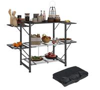 Outsunny Cuisine de Camping Table de Camping Pliante en Acier et Aluminium, avec Sac de Transport, 2 tablettes rabattables, 2 étagères et Porte-gobelets, dim. 126L x 46l x 81H cm