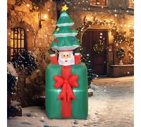 Outsunny Décoration de Noël gonflable LED Rouge et Vert - Père Noël dans boîte cadeau