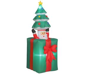 Outsunny Décoration de Noël gonflable LED Rouge et Vert - Père Noël dans boîte cadeau