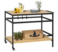 Outsunny Desserte de Jardin Chariot Plancha 107 x 65 x 80 cm Noir Naturel | pour Barbecue, 2 Étagères, 3 Crochets, en Bois et Métal, Extérieur