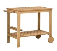 Outsunny Desserte de Jardin pour plancha et Barbecue en Bois avec Chariot à poignée, 2 Plateaux et Porte-Bouteilles 95 x 47 x 74 cm