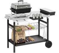 Outsunny Desserte Jardin à 3 Niveaux, Plan de Travail Inox, 2 Roues, Noir