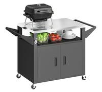 Desserte jardin - chariot barbecue - Outsunny - plan de travail Inox étagère coulissante armoire de rangement - 117x55x78cm - noir