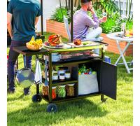 Outsunny Desserte jardin chariot de barbecue avec plateau en acier inoxydable tablette pliable, crochets, housse inclus,, noir