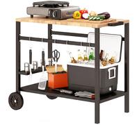 Outsunny Desserte jardin, chariot de barbecue sur roulettes avec porte-boissons et crochets, 97 x 51 x 83 cm, noir et marron