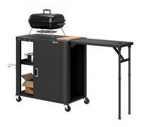 Outsunny Desserte jardin chariot de barbecue sur roulettes avec table latérale pliable placard étagères 166 x 54 x 88 cm noir
