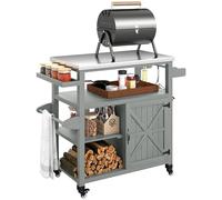 Outsunny Desserte Jardin Chariot de Barbecue sur roulettes îlot de Cuisine en Bois Plateau en Acier Inoxydable Placard étagères Ouvertes Porte-épices Porte-Serviettes décapsuleur 107x49,5x92,5cm Gris