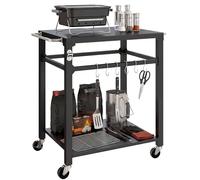 Outsunny Desserte Jardin Chariot de Barbecue sur roulettes îlot de Cuisine en métal avec Crochets, 2 poignées, roulettes verrouillables, étagère, 90,5 x 55 x 88 cm, Noir