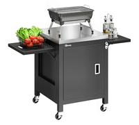Outsunny Desserte jardin chariot de barbecue sur roulettes îlot de cuisine plateau en acier inoxydable placard Porte-Serviettes, Ouvre-Bouteille 140,5 x 68 x 89 cm Noir