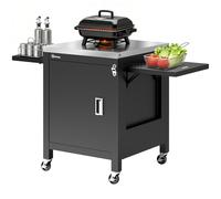 Outsunny Desserte jardin chariot de barbecue sur roulettes plateau en acier inoxydable Porte-Serviettes, 140,5 x 68 x 89 cm Noir