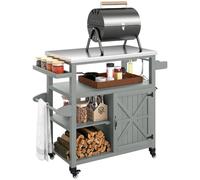 Outsunny Desserte Jardin Plancha Extérieur roulettes 107x49,5x92,5cm Gris | Barbecue, Îlot de Cuisine, Plateau en Acier Inoxydable, Placard, Étagères Ouvertes, Porte-Épices, Porte-Serviettes, Bois