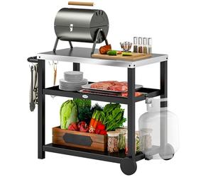 Outsunny Desserte Plancha Extérieure Plan INOX 102x50x81cm Gris Charbon