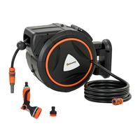 Outsunny Dévidoir de tuyau rétractable 23+2 m avec 12 modes de pulvérisation verrouillage automatique rétraction contrôlée support orange