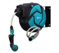 DURHAND Dévidoir mural Outsunny enrouleur automatique 180° tuyau 10+1 m plastique turquoise/noir