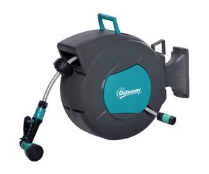 Outsunny DURHAND Enrouleur tuyau arrosage 15 m dévidoir mural portable tube rétractable automatique et verrouillable à toute longeur pour jardin