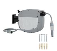 Outsunny Enrouleur de tuyau d'arrosage 10+1 m avec embout à 2 modes, dévidoir mural avec blocage automatique et rétraction contrôlée, support orientable à 180°, gris