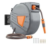 Outsunny Enrouleur de tuyau d'arrosage 30+2 m avec embout à 2 modes, dévidoir mural avec blocage automatique et rétraction contrôlée, support orientable à 180°, orange