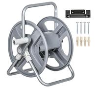 Outsunny Enrouleur de tuyau dévidoir avec poignée d'enroulement, enrouleur de tuyau d'arrosage mural ou sur pied, capacité de stockage de 40 m x 15 mm