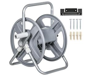 Outsunny Enrouleur de tuyau dévidoir avec poignée d'enroulement, enrouleur de tuyau d'arrosage mural ou sur pied, capacité de stockage de 40 m x 15 mm