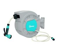 Outsunny Enrouleur tuyau arrosage, dévidoir de tuyaux d'eau, 25+2 m, avec support mural + poignée, pivotant à 180°, 7 options de jets d'arrosage, gris