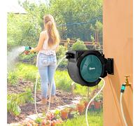 Outsunny Enrouleur tuyau arrosage dévidoir de tuyaux d'eau 25+2 m support mural + poignée pivotant à 180° 59 x 23 x 42 cm noir